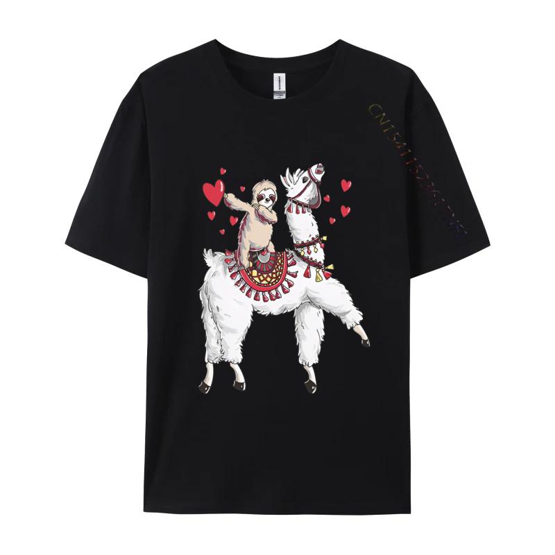 Sloth Riding Llama Valentines TShirts Men Hip Hop Casual Tee Shirts Brand Camisas Hombre Cartoon Harajuku T Shirt