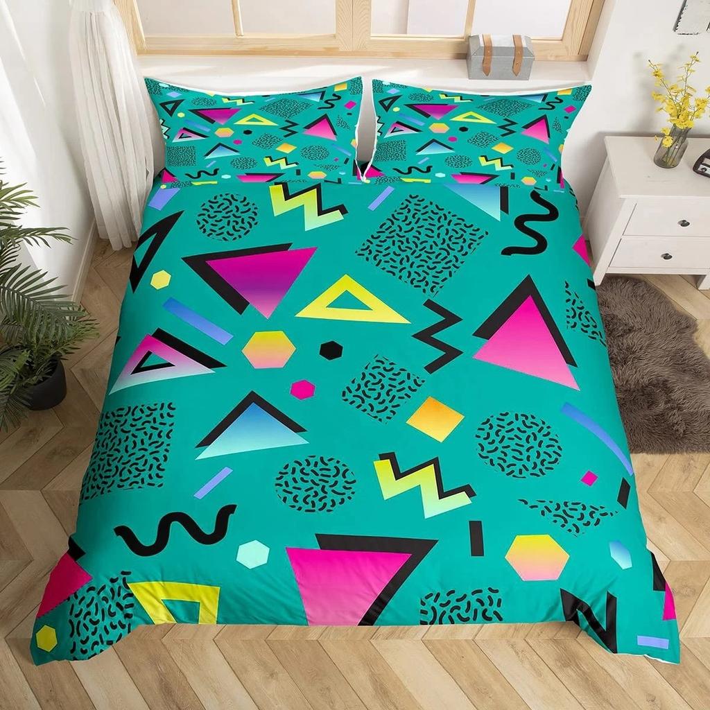 Retro Memphis Style Duvet Cover Set Galaxy Fashion Style Geometric Shapes Bedding Set Full,Hipster Old Fashioned Comforter Cover