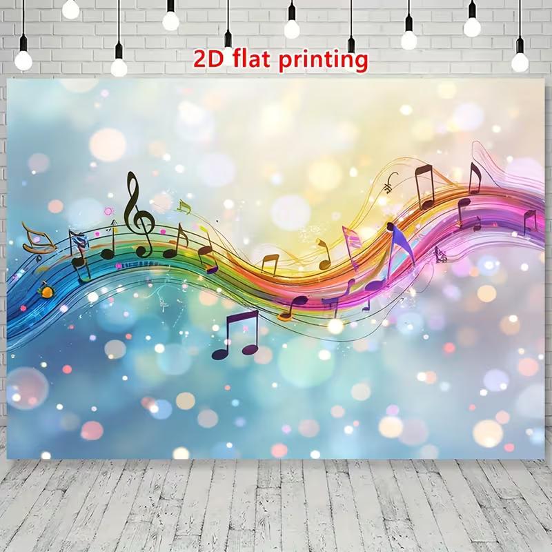 2D Flat Print Music Note Wave Backdrop Bokeh Glitter Background Cloth