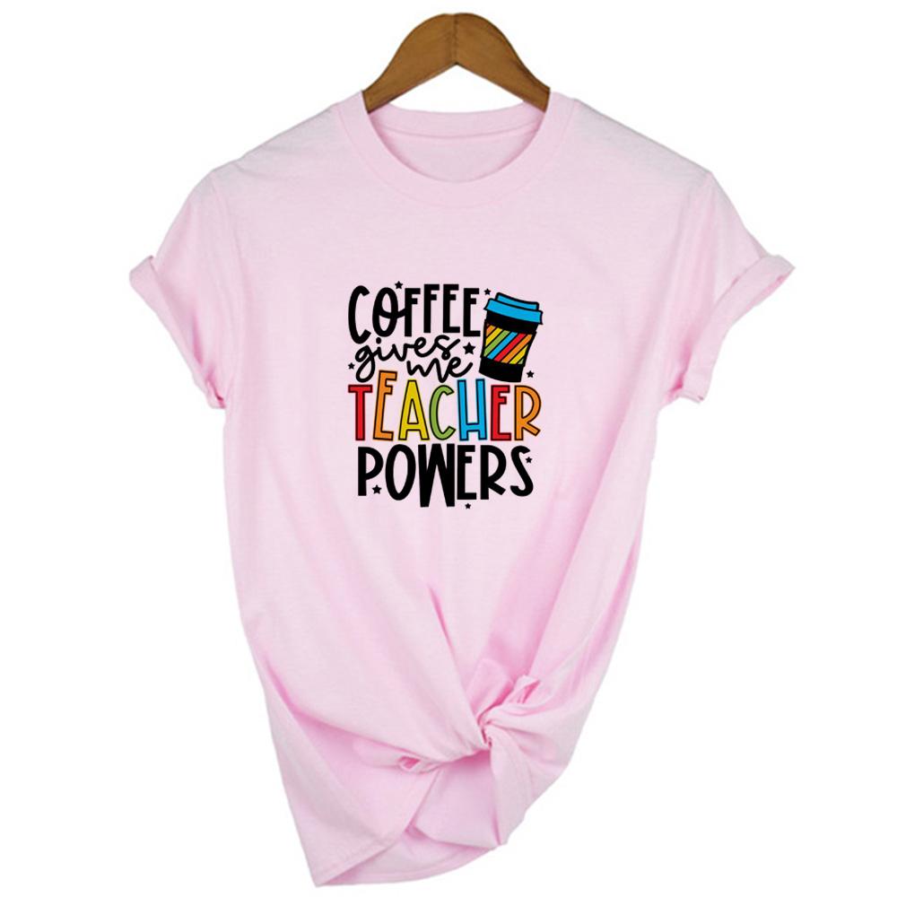 Coffee Gives Me Teacher Powers Women Graphic T Shirts Harajuku Aesthetic Clothes Short Sleeve Fashion Gift