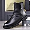 Men's Autumn and Winter Black High-Top  Fashionable Chelsea Boots British Style Side Zipper Boots Men Shoes