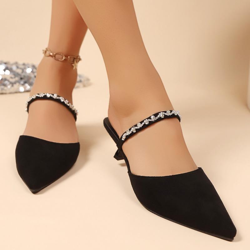 Fashion 2025 Black Rhinestones Heeled Mules Pump for Women Elegant Sparkly Sandals Summer Slippers Women's Sexy High Heels Slingbacks