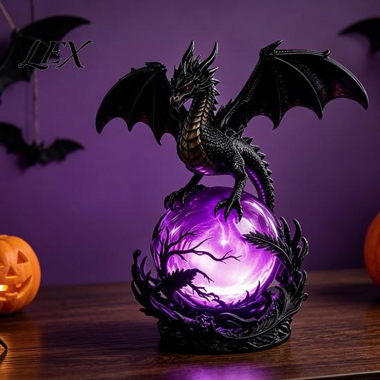 Magical Atmosphere Lamp Dragon Faux Crystal Ball Lamp, Gothic USB Night Light, Dark Fantasy Resin Light Decor for Desk Bedroom, Halloween Gift Lovers
