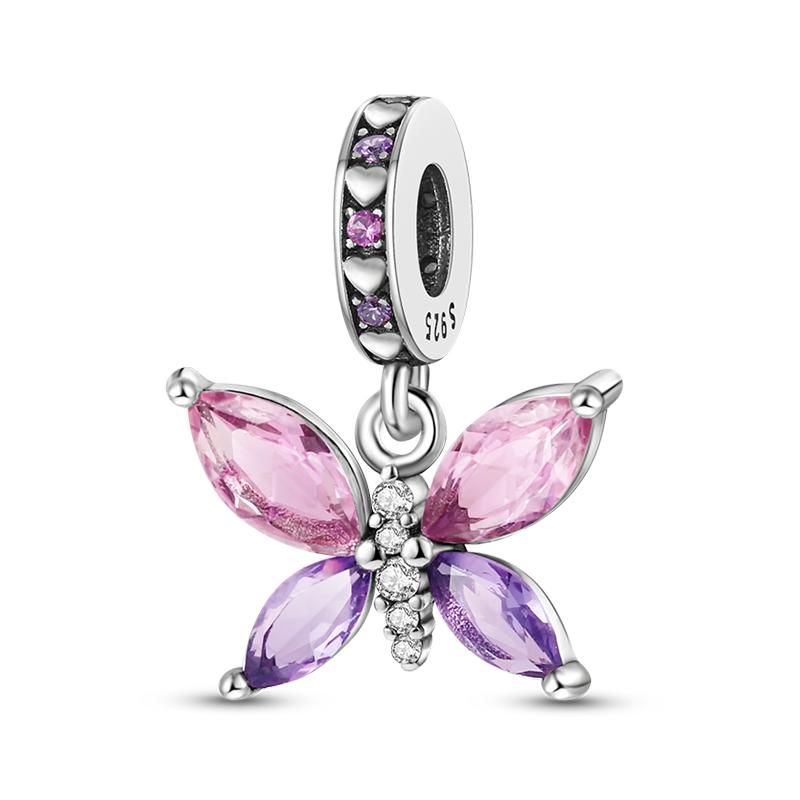 925 Silver Gem Butterfly Dragonfly Flowers Charms Pendant Fit Pandach 925 Bracelets DIY Little Fresh Jewelry