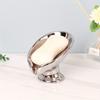Elegant Golden and Silver Leaf Ceramic Soap Dish , Oval Self Draining Design for Bathroom Organization, Leaf-Shaped Storage Rack with Textured Surface