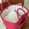 Vermilion Plaid Storage Basket with Stone Handles, Ins Style Portable Organizer for Bathroom Laundry & Sundries