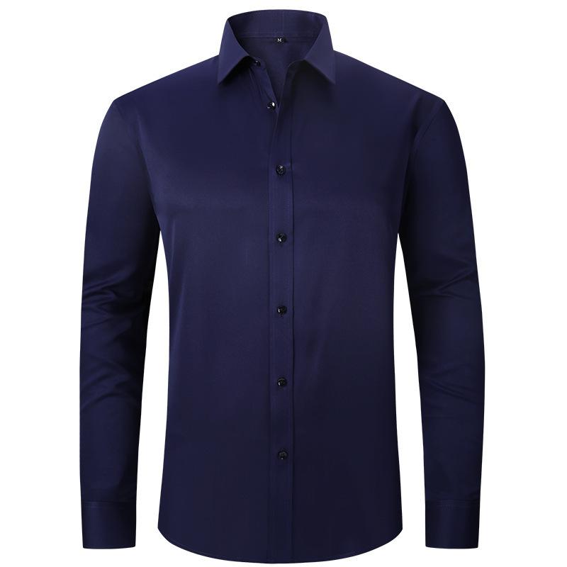 Мужская футболка с отложным воротником, весна-осень, однотонная, с длинным рукавом, деловая рубашка