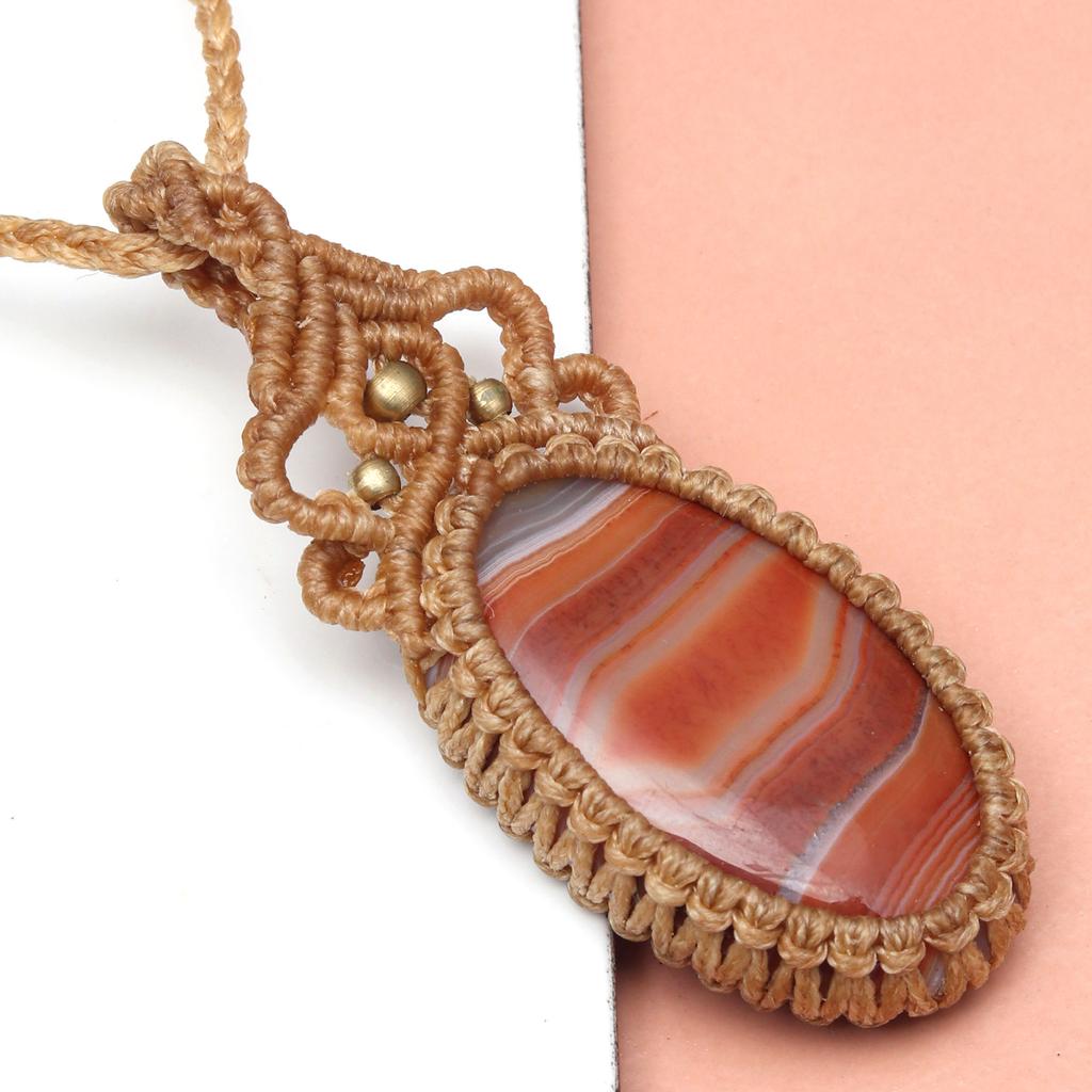 Агатовое ожерелье Красный макраме драгоценный камень Бисерное ожерелье макраме камень красный Ручная работа