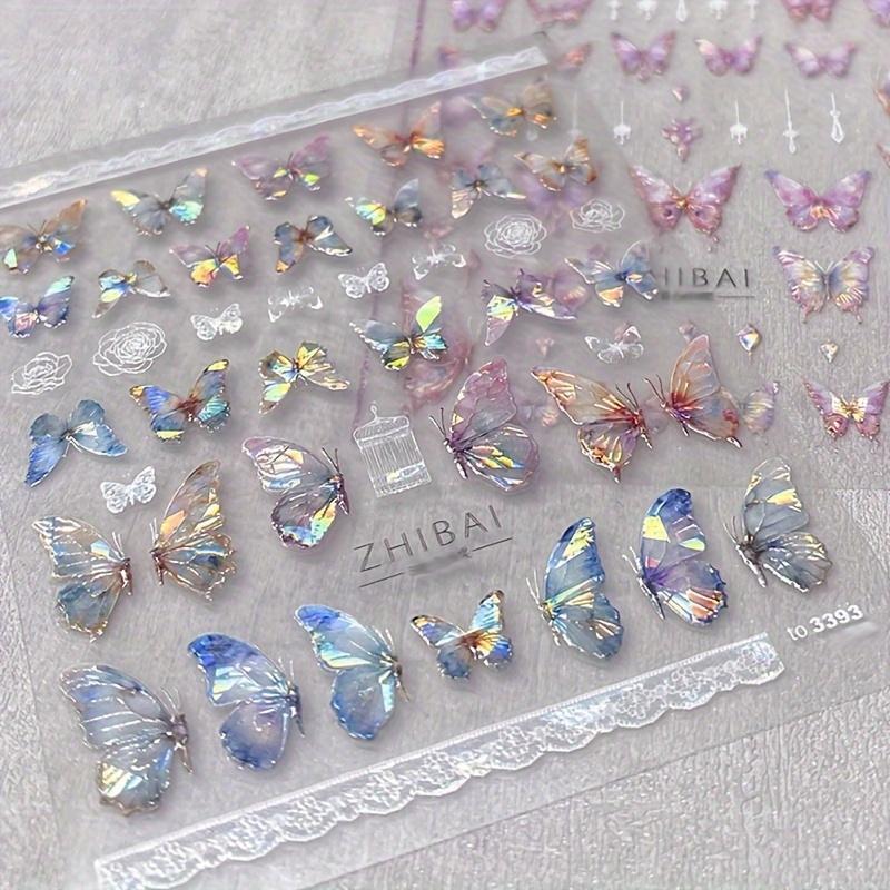 1 комплект 5D тисненных лазерных бабочек с дизайном ногтей, наклейки для дизайна ногтей, весенние наклейки для дизайна ногтей, самоклеящиеся принадлежности для дизайна ногтей