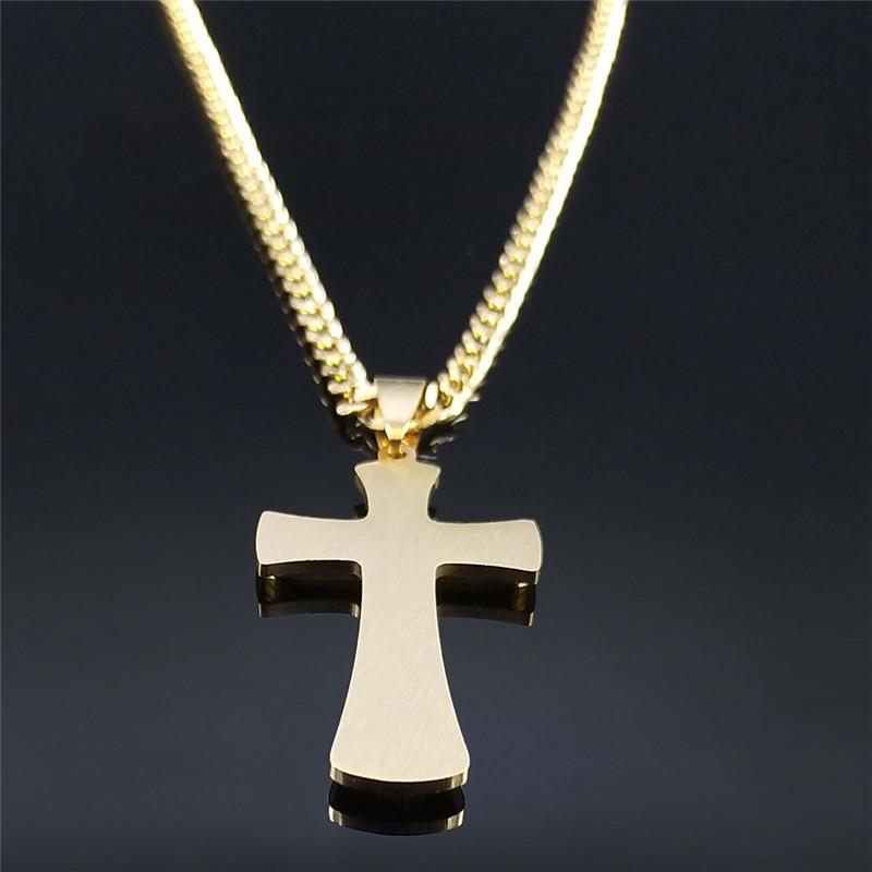 Fashion Stainless Steel Cross Choker Chain Necklace for Women Men Gold Color Necklace Pendant Jewelry collar cruz N3447S05