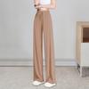 Women Pants Elastic High Waist Adjustable Drawstring Casual Trousers Solid Color Loose Fit Wide Leg Summer Thin Long Pants