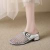 Мода Мода Баотоу Тапочки Лето Новые Круглый Носок Сетчатая Ткань Металлическая Пряжка Противоскользящие Износостойкие Обувь на Каблуке