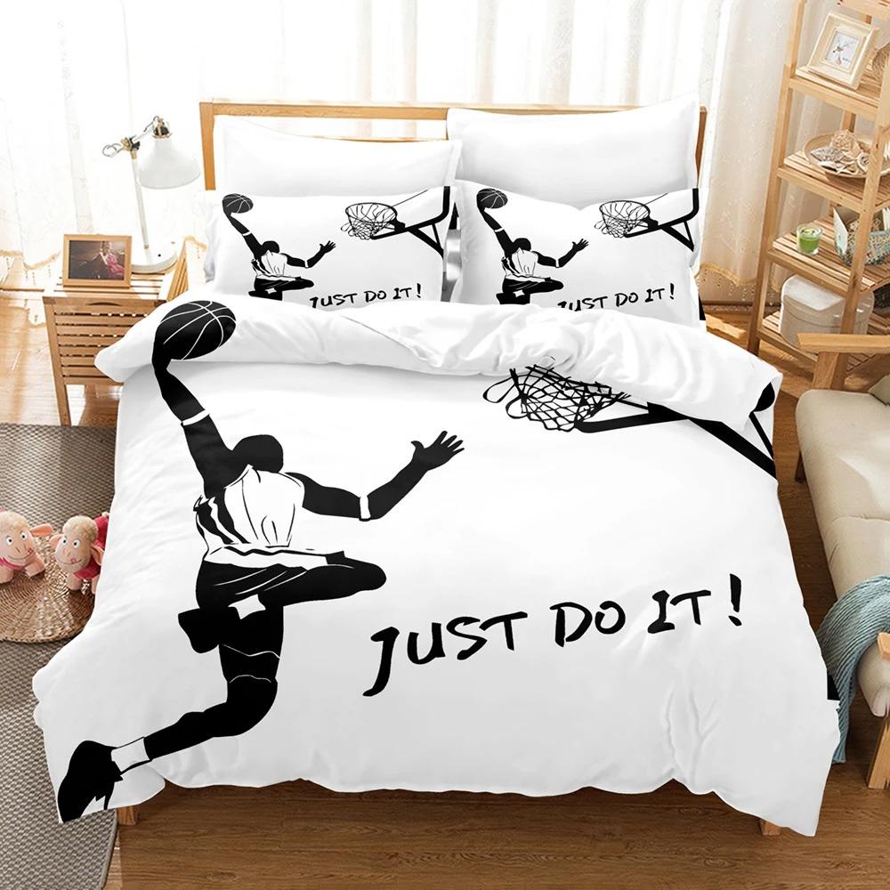 Мультяшный баскетбольный пододеяльник, постельный комплект, 100% полиэстер, 3D цифровая печать, детское постельное белье для мальчиков, размер кинг, с принтом, детский подарок