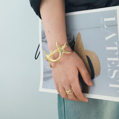 Комплект колец-браслетов из золота и серебра в стиле ретро с морскими звездами - женские персонализированные ювелирные изделия (Издание 2025 г.)