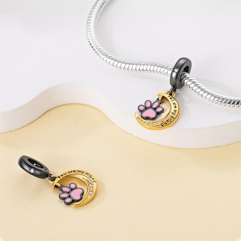 Plated 925 Silver Youth Cute Dog Claw Charms Fit 925 Charms Bracelet Beads Jewelry Gifts for Women