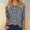 Women's Fashion Casual Three-quarter Sleeve Vintage Floral Print Round Neck Top