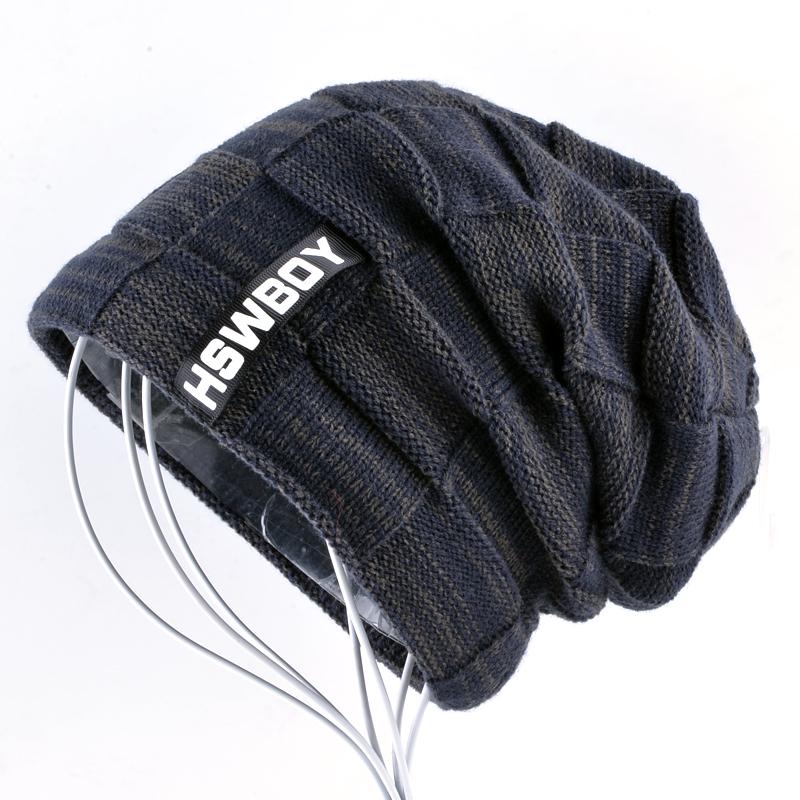 Winter Beanies Hat For Men And Women Fashion Knitted Plaid Skullies Beanie Thick Hats Add Velvet