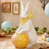 Юшэн Мини Керамическая Фигурка Кролика на Пасху, Держащая Цветок, Разноцветное Яйцо, Статуэтка Кролика, Весенняя Пасхальная Декорация для Дома, Офиса, Праздничной Вечеринки, Украшение