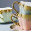 Креативная форма цветка, Золотая кофейная чашка, тарелка, набор из двух предметов, кружка, чашка для воды, кофейная чашка, чашка для молока, чашка для завтрака, послеобеденный чай