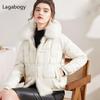Lagabogy с воротником из натурального лисьего меха, зимняя женская 90% белая куртка на утином пуху, женская короткая теплая куртка-пуховик, женская свободная винтажная парка
