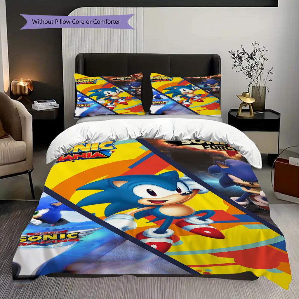 Sonic Hedgehog Movie Poster Bedding 1 Duvet Cover 2 Pillowcase Without Core Duvet Cover And Pillowcase Soft And Comfortable Bedding Set