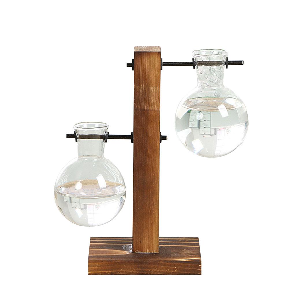 Hydroponic Plant Glass Container Simple And Creative Transparent Vase Wood Frame Design Home Living Room Desktop Decoration