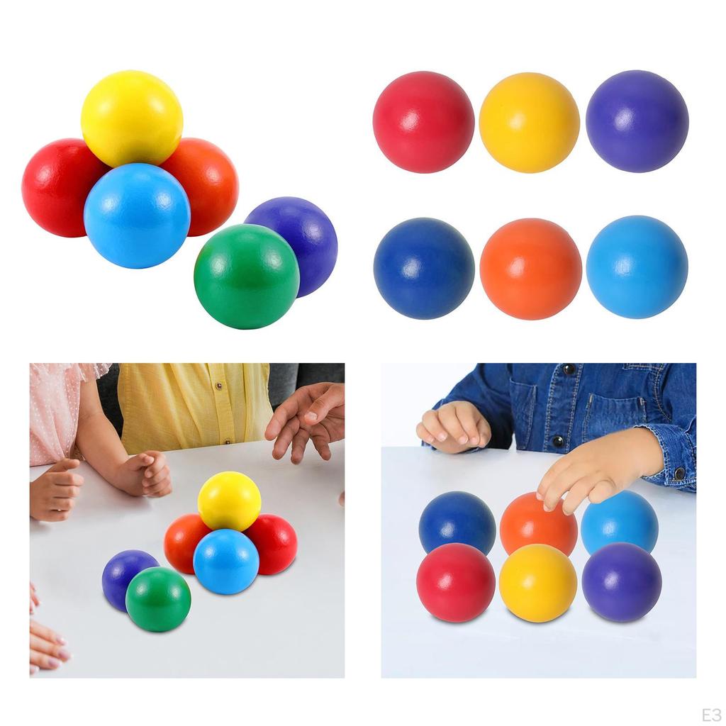 6 Colorful Rainbow Wooden Beads, 4.5 Cm (1.77 Inches), for Learning And Recognizing Colors. Ideal As