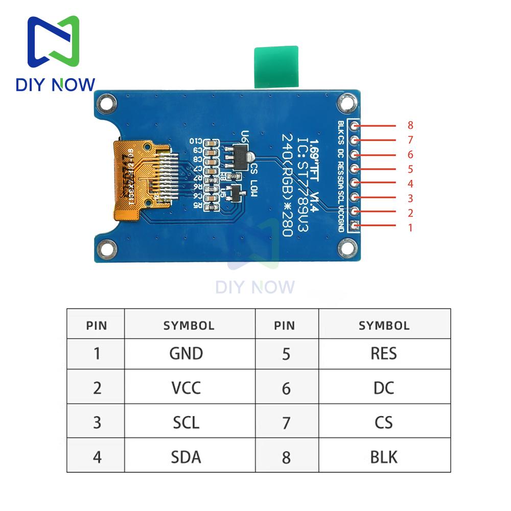 1,69-дюймовый модуль TFT LCD экрана ST7789 с закругленными углами, разрешение 240x280, интерфейс SPI, 8-контактный, синяя плата, модуль дисплея