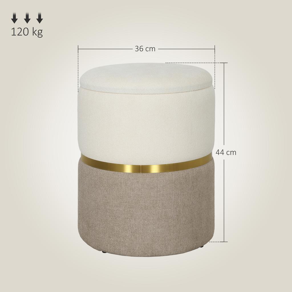 Sitzhocker With Storage Space Ottoman With Lid Metal Ring Two Tone Design 36 X 36 X 44 Cm Cream White