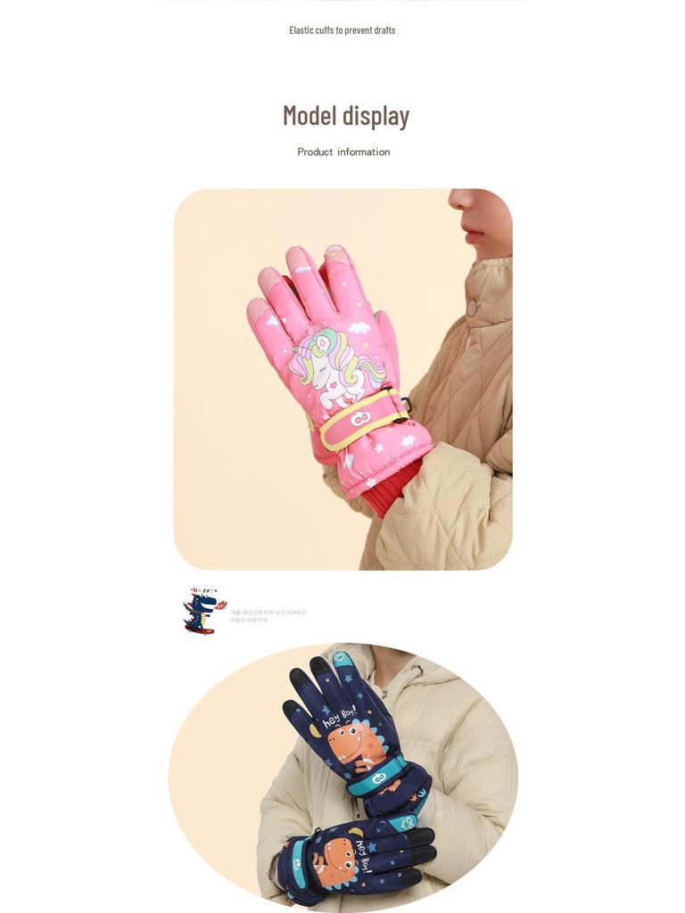 Kids' Waterproof Ski Gloves - Fleece Lined, Thickened Cotton for Winter Play