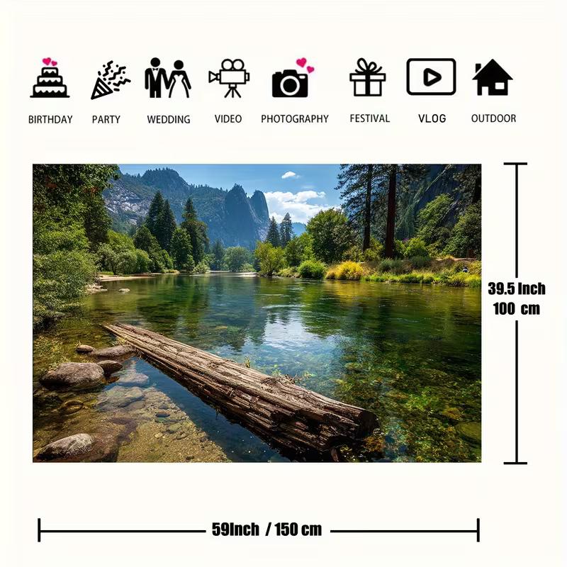 2D Yosemite Backdrop, Forest River Mountain Photography Background