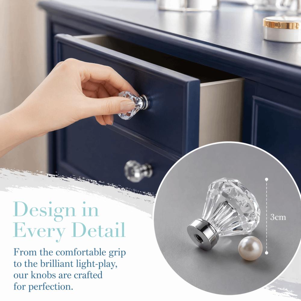 16pcs 25*30mm Cabinet Knobs Crystal Clear Glass Drawer Pulls Cabinet Handles Bathroom Cabinet