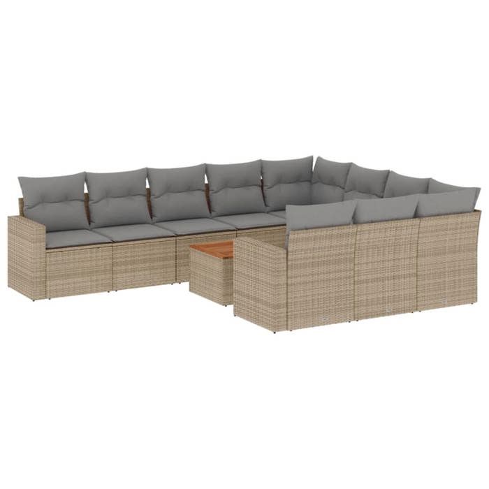 VidaXL Salon de Jardin avec Coussins 11 pcs, Canapés de Patio, Ensemble de Meubles, Mobilier de Terrasse Extérieur, Beige 3224302