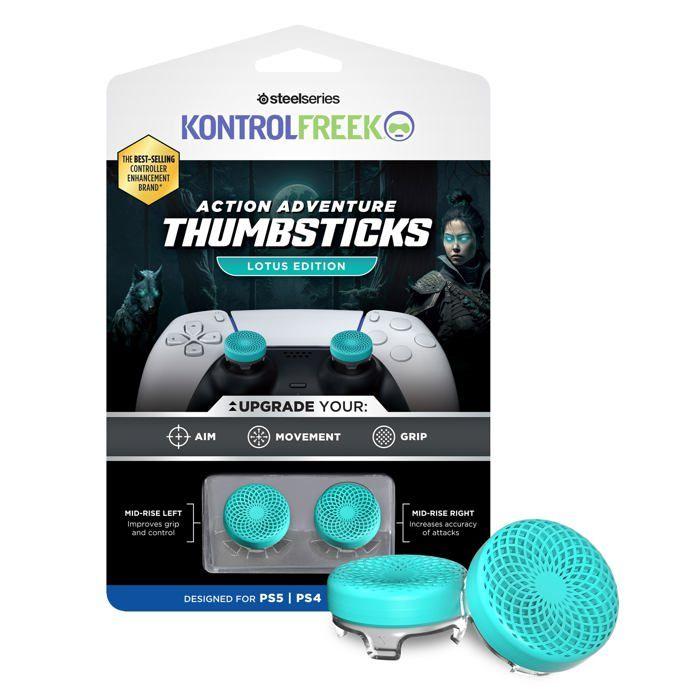 Joysticks Concaves - KontrolFreek - Lotus - PS5/PS4 - Taille Moyenne - Bleu Sarcelle/Transparent