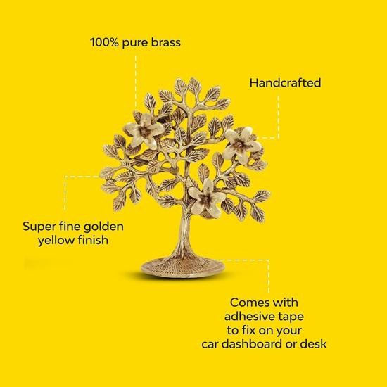 17 Cm Pure Brass Kalpavriksha Tree Showpiece Tree of Life Home Decor Gift for Good Luck Vastu and Fengshui Best In Living Room Table Decoration