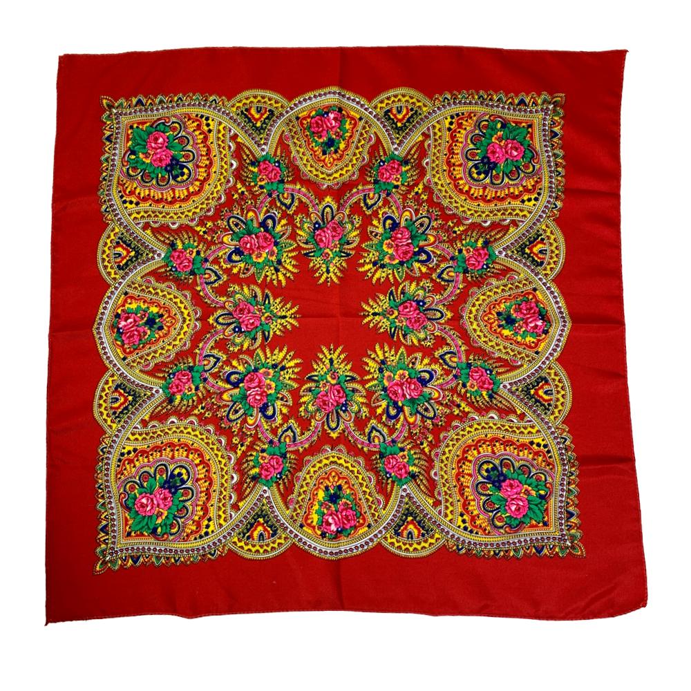 70*70см Русский квадратный платок Женский Роскошный с цветочным принтом Бандана Шаль Женская Повязка на голову Платки Бабушкин платок