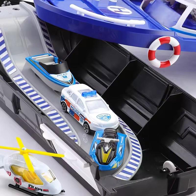 Kids Large Simulation Track Inertia Boat Diecasts Toy Vehicles Music Story Light Ship Model Toy Car Plane Parking Boys Game