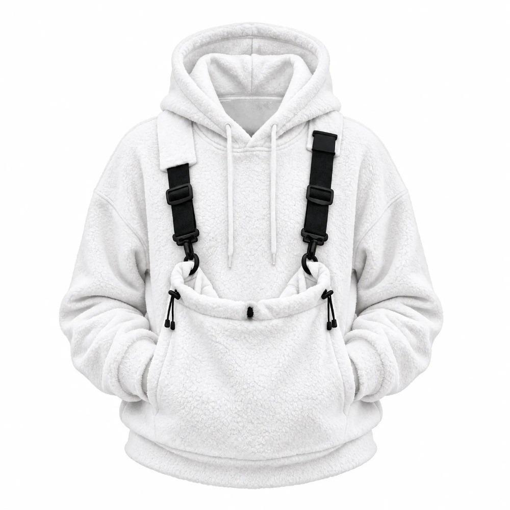 Adjustable Safety Straps Pet Carrier Hoodie Solid Color Loose Fitting Kangaroo Pocket Hoodie Cozy Warm Hooded Sweatshirt Casual