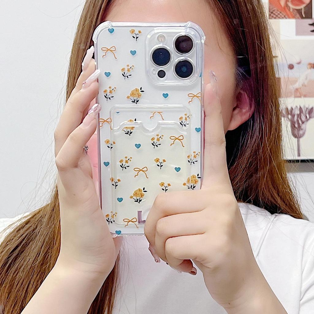 Card Slot Holder Silicone Wallet Pocket Case For Oppo A78 A58 A38 Samsung A54 A24 A14 Xiaomi Redmi Note 13 14 Tecno Spark 10 Cover Clear Phone Bumper