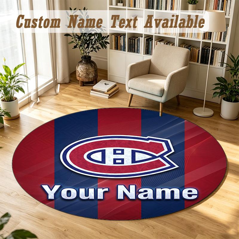 Round Rug Custom NameMontreal Canadiens Pattern Non Slip Carpet Home Floor Decor