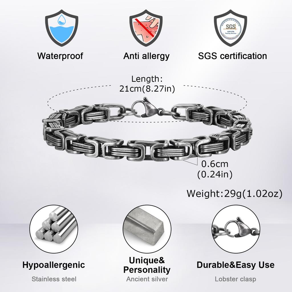Vnox Черненые Браслеты из Нержавеющей Стали в Византийском Стиле, Мужской Металлический Панк Напульсник, Винтажные Ретро Мужские Модные Украшения