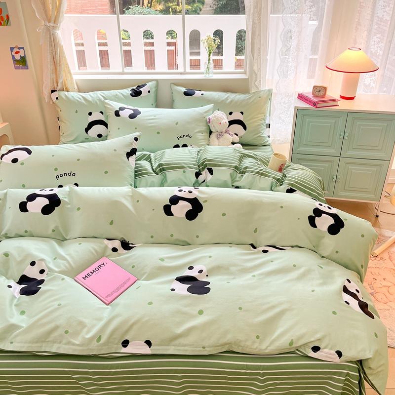 Cute Animal Panda Duvet Cover 3pcs Cotton Cartoon Black White Chinese Panda Bedding Set Soft Reversible Stripe Comforter Cover