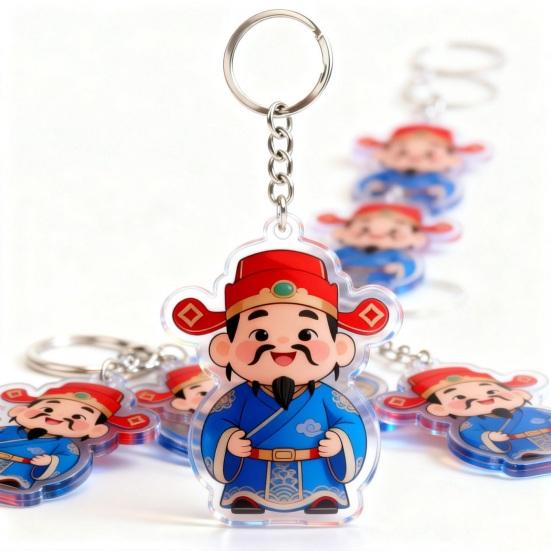 Подвеска-брелок Бог богатства Шарм Акриловый Двусторонний Прозрачный Национальный Брелок Счастливый Юаньбао Украшение