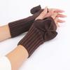 Comfortable Thick Warm Bowknot Knitted Gloves Elastic Soft Half Finger Gloves Keep Warm Arm Warmers Youth Student