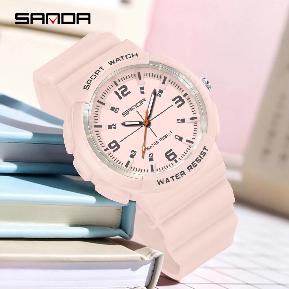 SANDA SD3284 Fashion Student Quartz Watch Simple Waterproof Silicone Strap Night Light Male and Quartz Watch