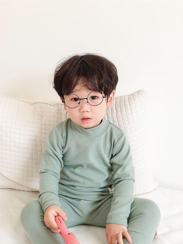 Унисекс Детский Хлопковый Термокомплект: Уютный топ с высоким воротом и брюки с начесом для осени/зимы