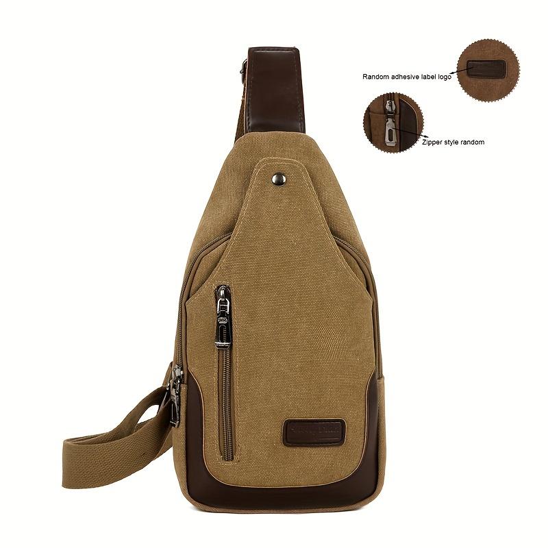 1 шт. Мужская походная холщовая нагрудная сумка, однотонная износостойкая большая вместительная нагрудная сумка