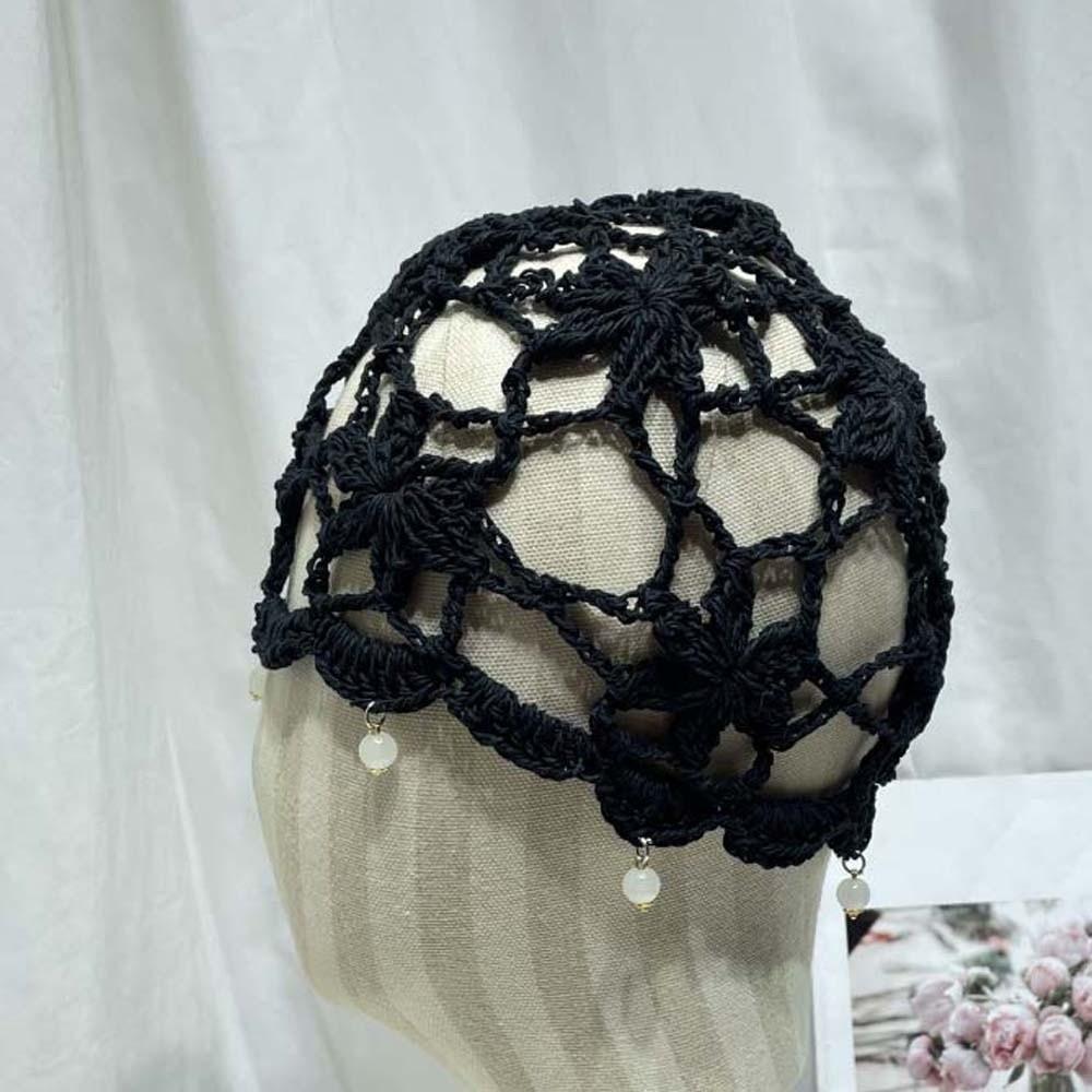Handmade Crochet Flower Knitted Hat Bohemian Style Woven Cap Cute Hollowed Out Beanie Cap Women