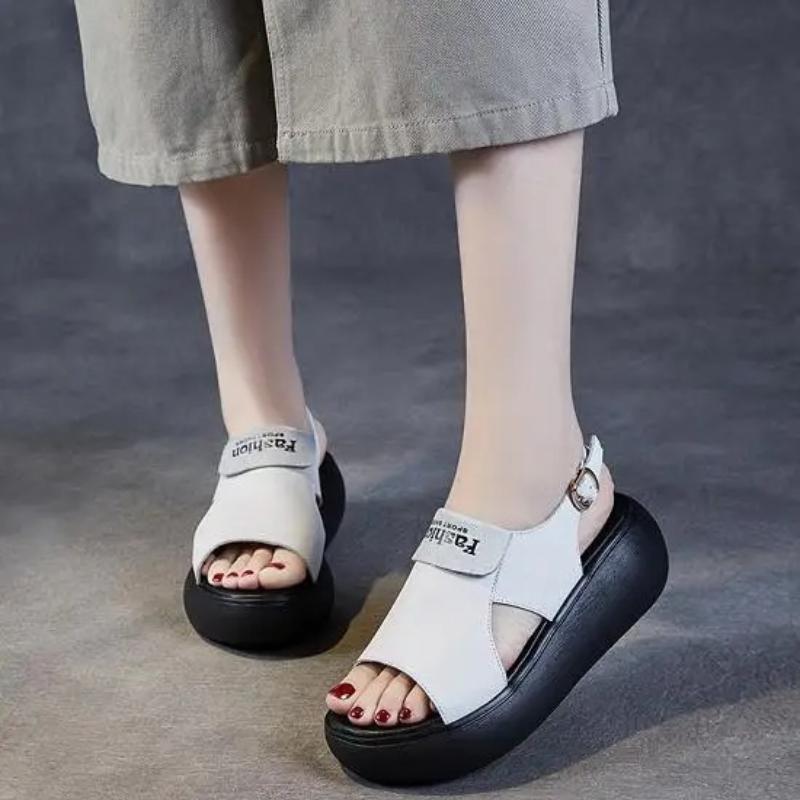 Мода 6 см Новые Женские Ажурные Из Натуральной Кожи С Открытым Носком Дышащие Элегантные Ботильоны До Щиколотки На Танкетке Летние Платформенные Шлепанцы Сандалии Обувь