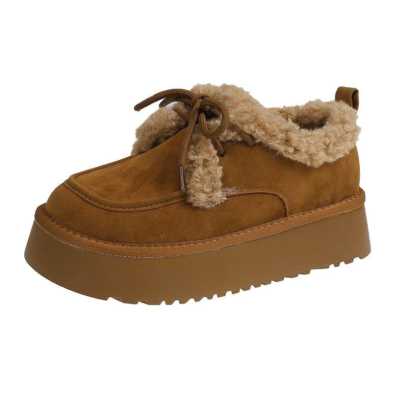 Fashion Velvet Warm Snow Boots 2025 Winter New French Retro Versatile Women's Temperament Platform Casual Cotton Shoes